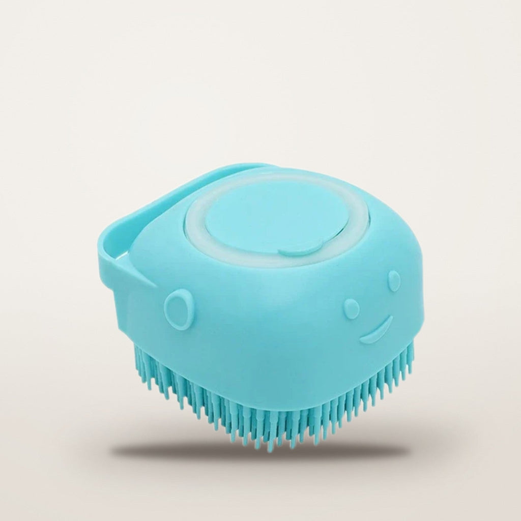 Silicone Bath and Massage Brush with shampoo chamber, blue